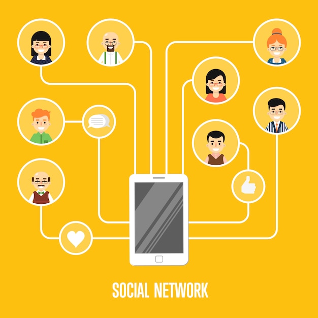 Social network illustration with connected people