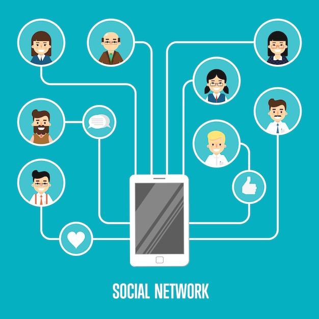 Social network illustration with connected people