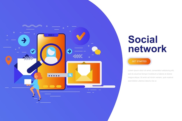 Social network modern flat concept web banner