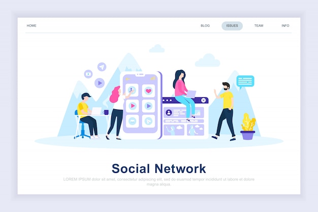 Social network modern flat landing page