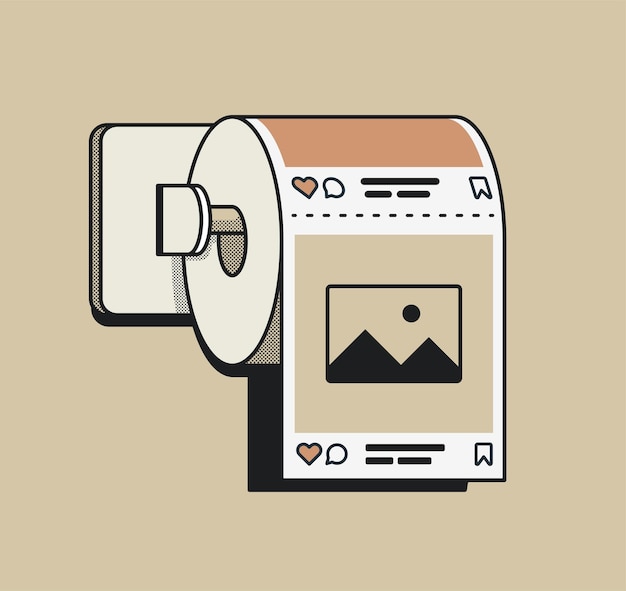 Social network news feed illustrated as a toilet paper roll as conception of media content addiction