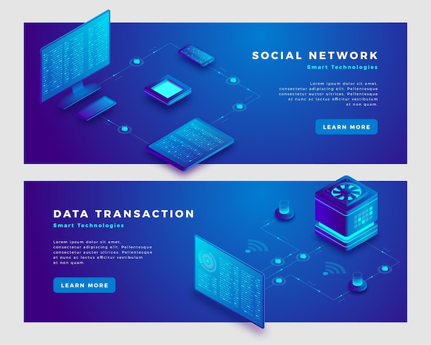 Social network and transaction concept banner template