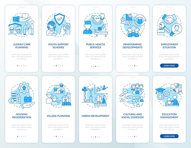 Social planning blue onboarding mobile app screen