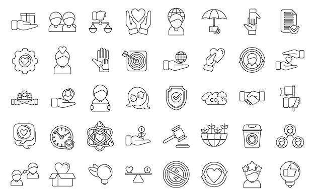 Social responsibility icons set outline vector Friend care