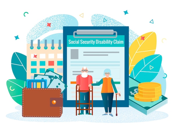 Social security desability claim concept vector illustration An elderly couple with a disability