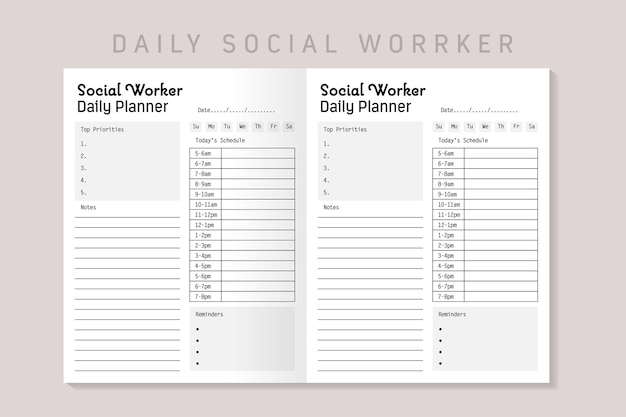 Vector social worker daily planner logbook interior