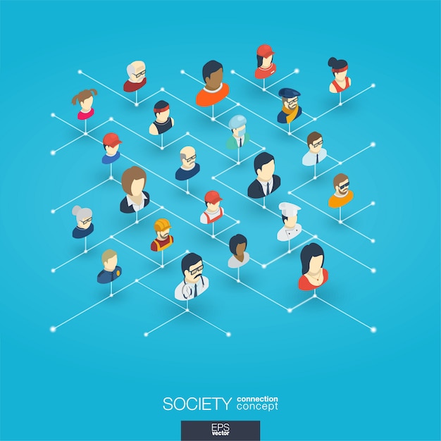 Society integrated 3d web icons. Digital network isometric concept