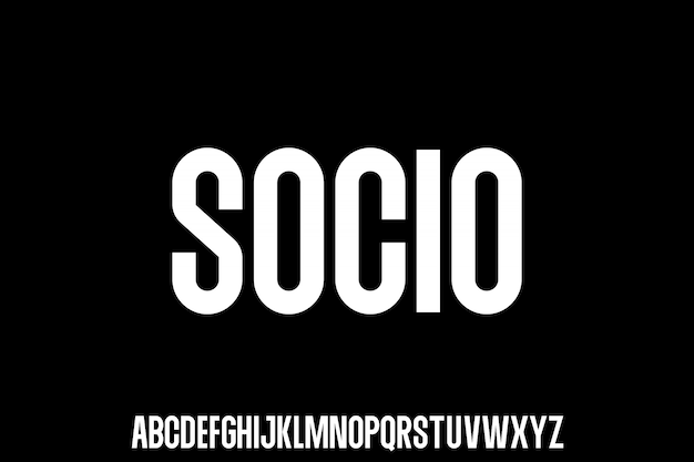 Socio, urban condensed font alphabet typeface