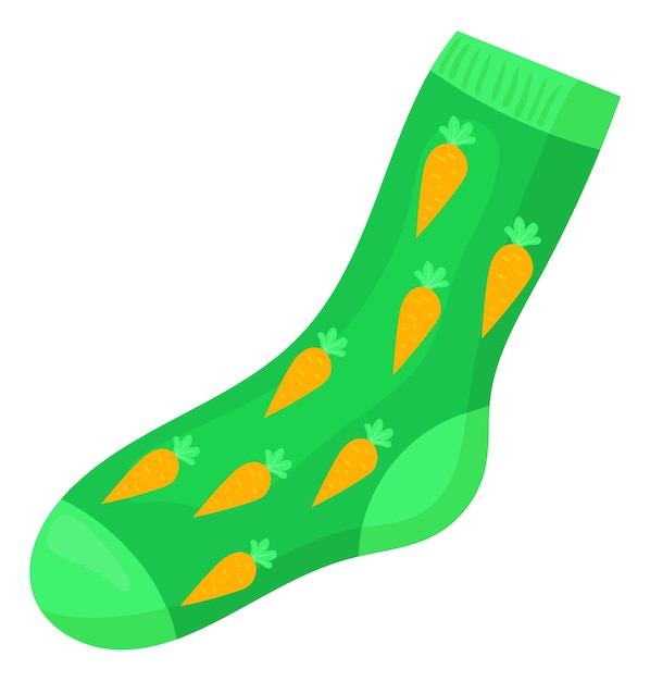 Sock with funny pattern Cartoon green footwear isolated on white background