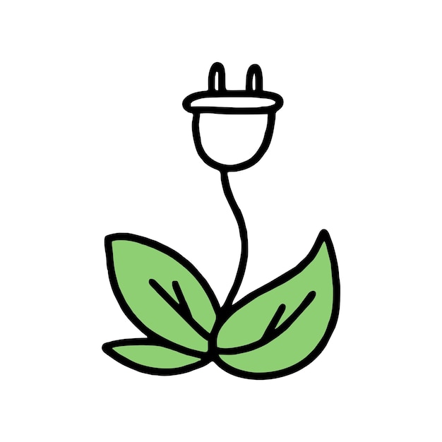 Socket grows from leaves Co2 concept of climate change Recycling Vector doodle