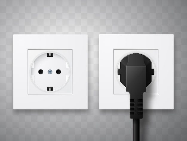 Socket and plug inserted in electrical outlet isolated.