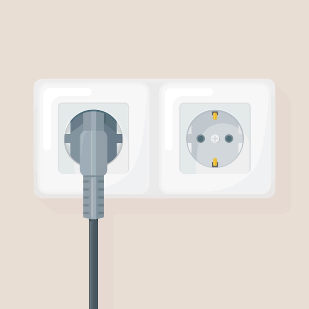 Socket with plug. Electricity. Home electrical connect and disconnect