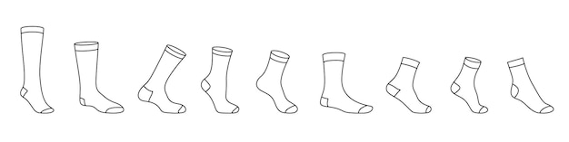 Socks icon Set of black linear socks Vector illustration