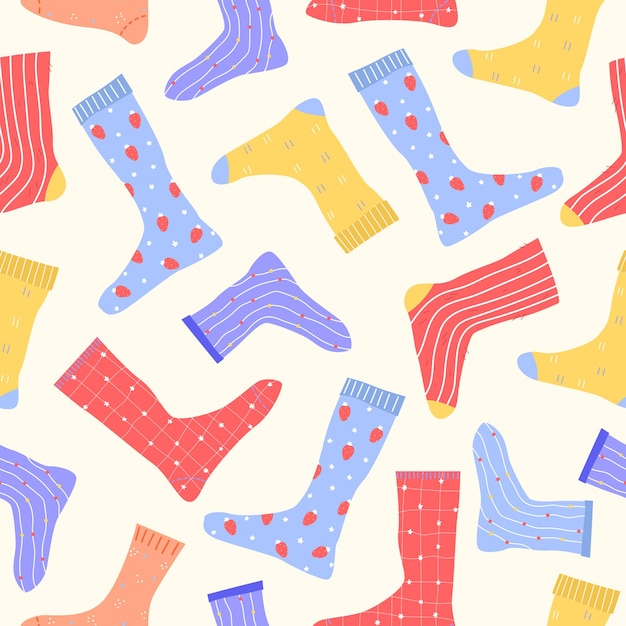 Socks pattern in hand drawn cartoon trendy style