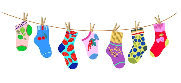 Socks on rope Cotton or wool sock dry and hang on laundry string with clothespins Children socks