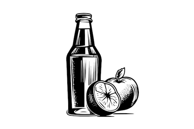 Vector soda bottle with apple ink sketch of duchesse isolated on white background hand drawn vector