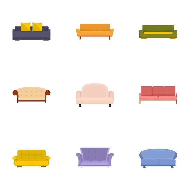 Sofa bed icons set, cartoon style