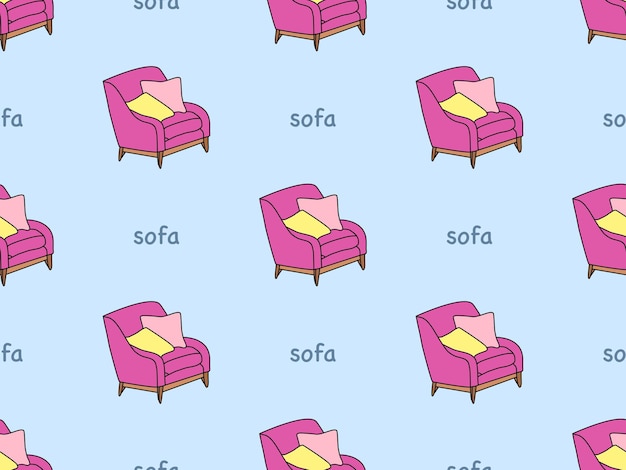 Sofa cartoon character seamless pattern on blue background