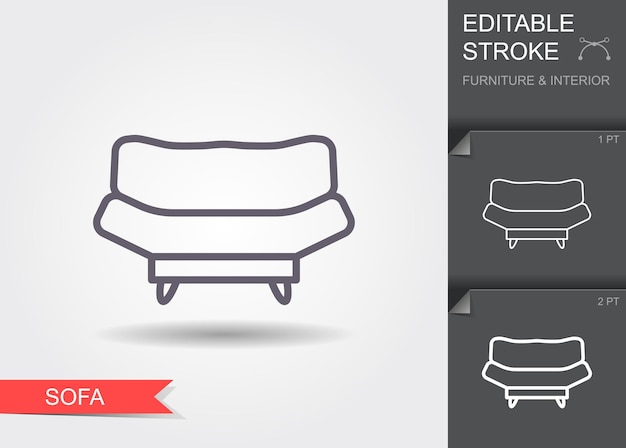 Sofa Line icon with editable stroke with shadow