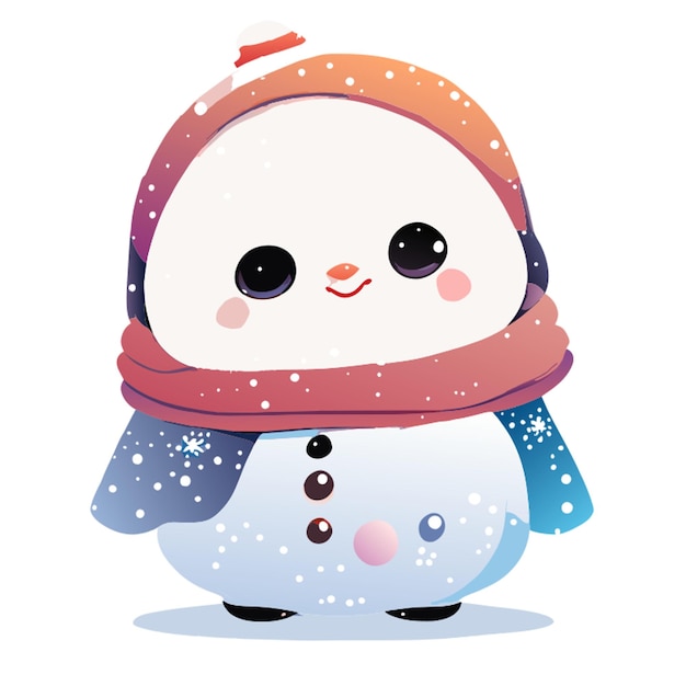 soft blended watercolor illustration of a cute snowman in the north pole 2d style childrens wate