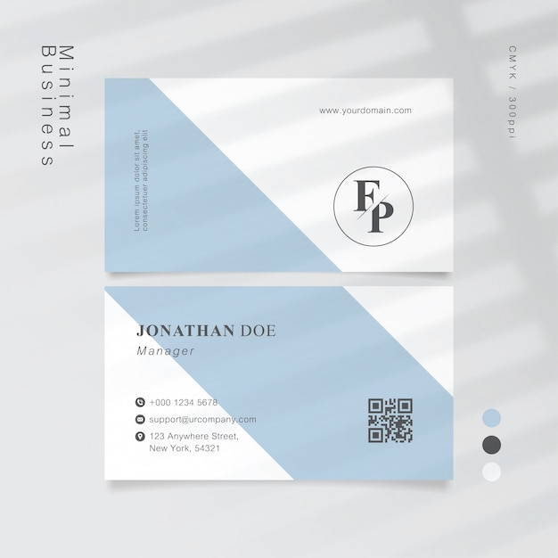 Soft blue minimal white business card