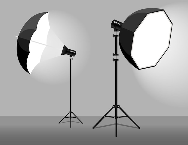 Soft box reflectors. Photo flash equipment. illustration. Spotlight softbox.