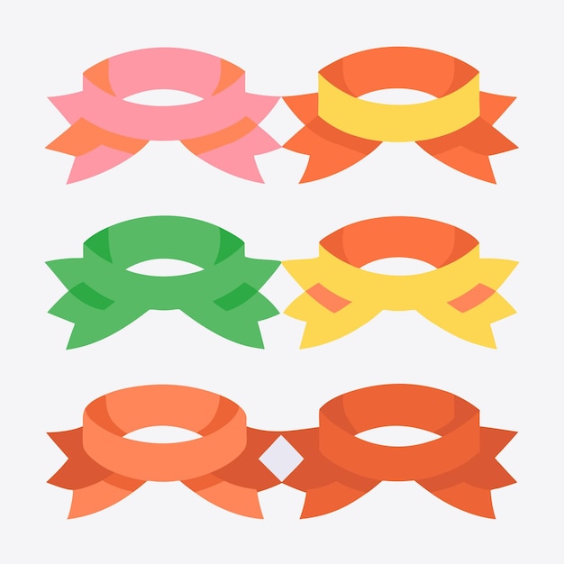 Vector soft colors ribbons set in different styles white background