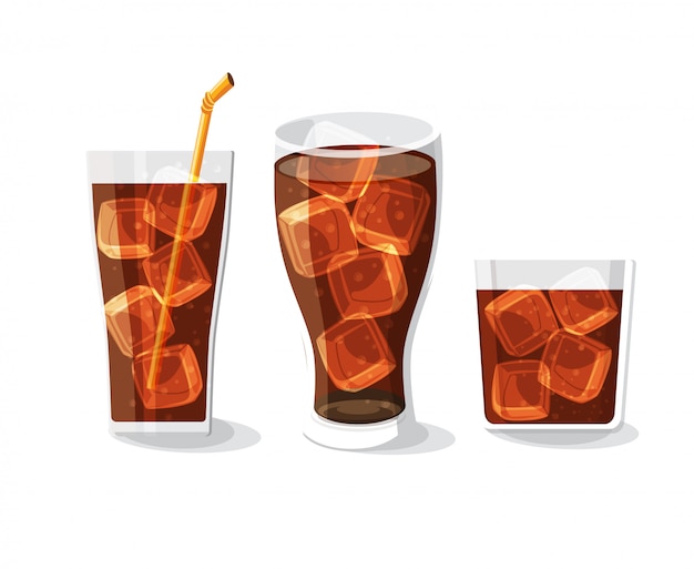 Soft drink bottle and glass set illustration