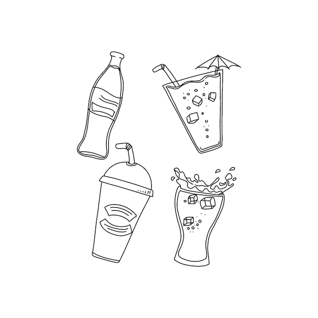 soft drink hand drawn doodle illustrations vector set