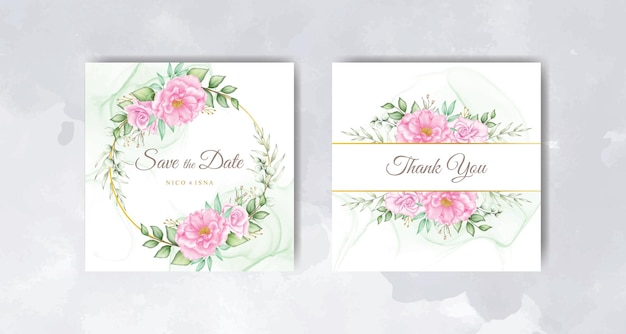 Soft Elegant Wedding Invitation Design With Wreath Floral and Leaves