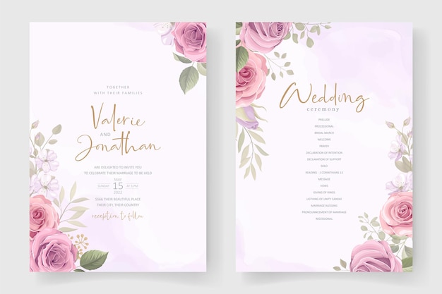 Soft floral and leaves wedding invitation card design