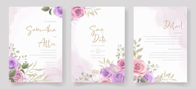 Soft floral and leaves wedding invitation card design