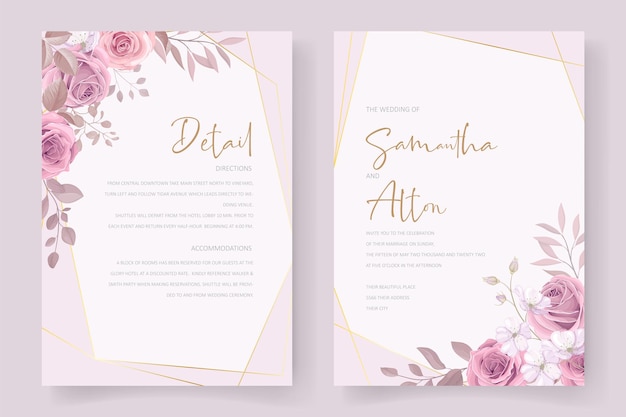 Soft floral and leaves wedding invitation card design