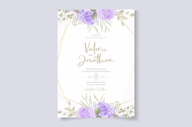 Soft floral and leaves wedding invitation card design