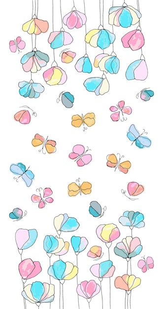 Vector soft flower pattern in pastel colors hand drawn illustration