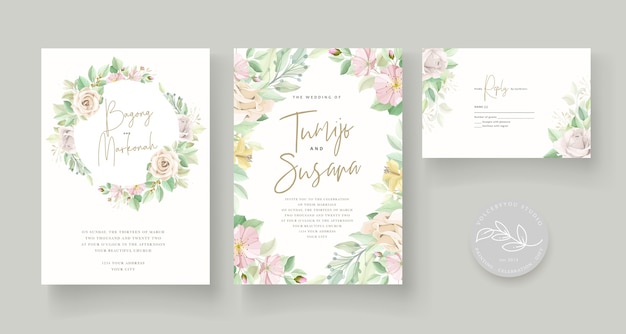 Soft green floral wedding card set