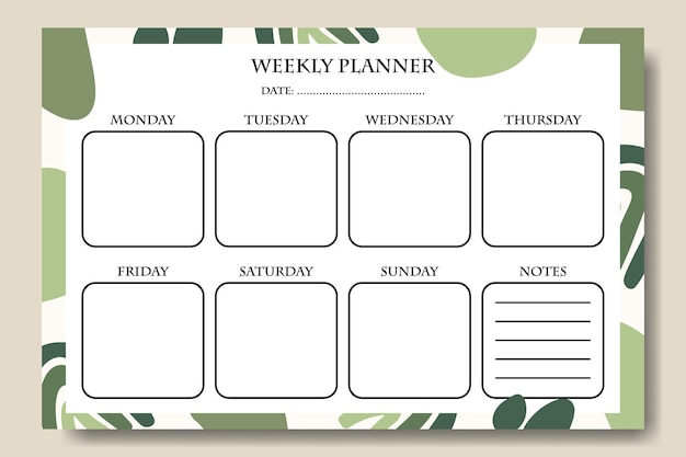 Soft Green Pastel Abstract Shape Weekly Planner Template