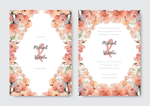 Soft orange garden theme wedding invitation card