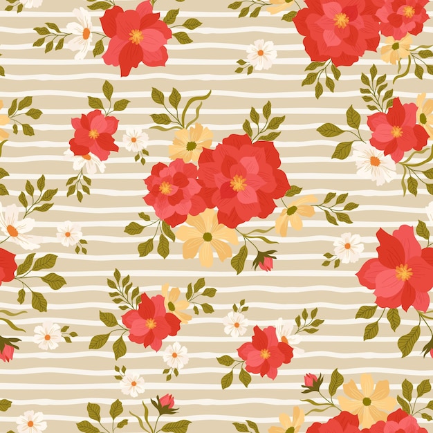 Soft Pastel Background with Red Velvet Floral and Stripes