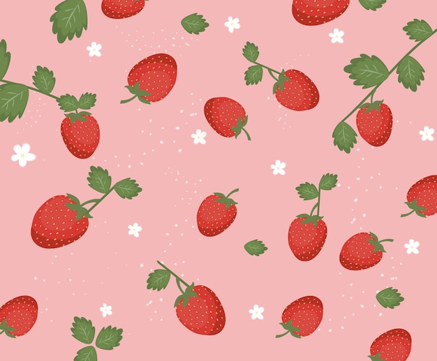 soft patterned background with strawberry fruit flower leaf illustration set fruit pattern flower