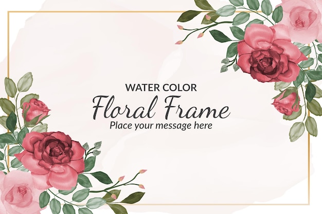 Soft pink floral frame background with watercolor Free Vector