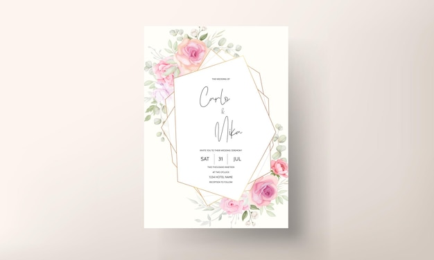 Soft pink floral wedding invitation card