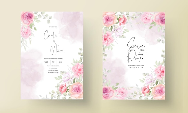 Soft pink floral wedding invitation card