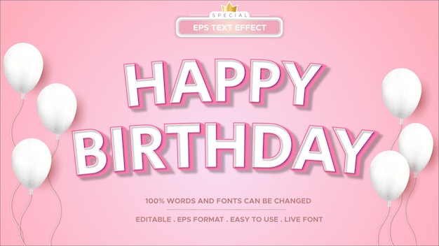 Soft pink happy birthday text effect with balloons