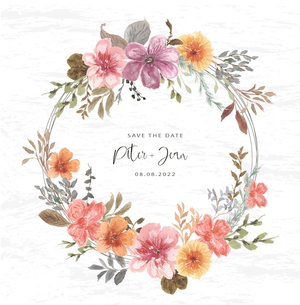 soft  pink and peach flower watercolor wreath