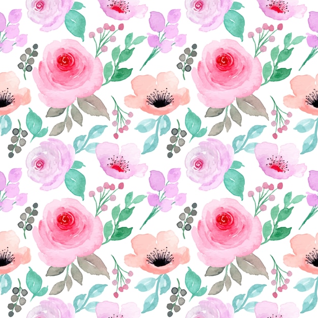 soft pink purple watercolor floral seamless pattern