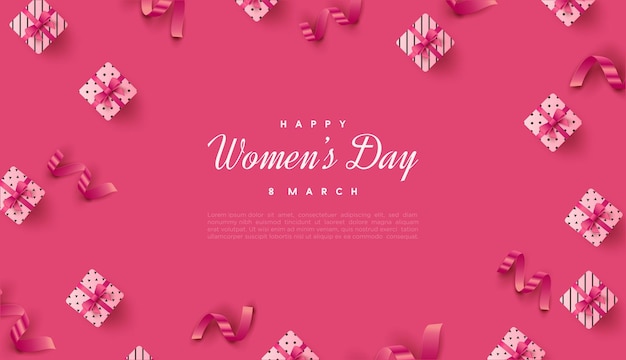 Soft pink women39s day background with realistic gift box illustration Premium vector background for banner poster social media greeting