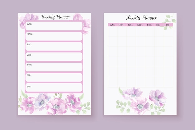 Soft Purple Anemone Watercolor Flower Weekly Planner