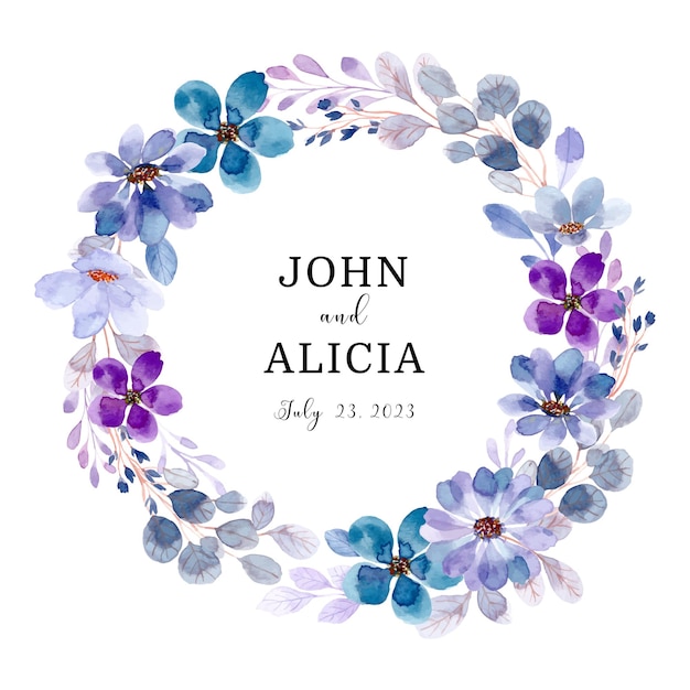 Soft purple floral wreath with watercolor