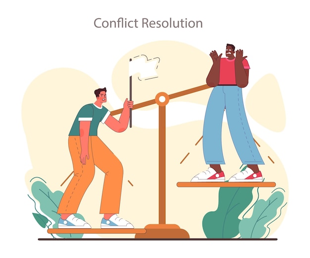 Vector soft skill development character with conflict resolution skill person resolve a conflict find